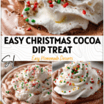 Festive Hot Cocoa Dip with whipped cream and sprinkles in a Christmas-themed bowl 26